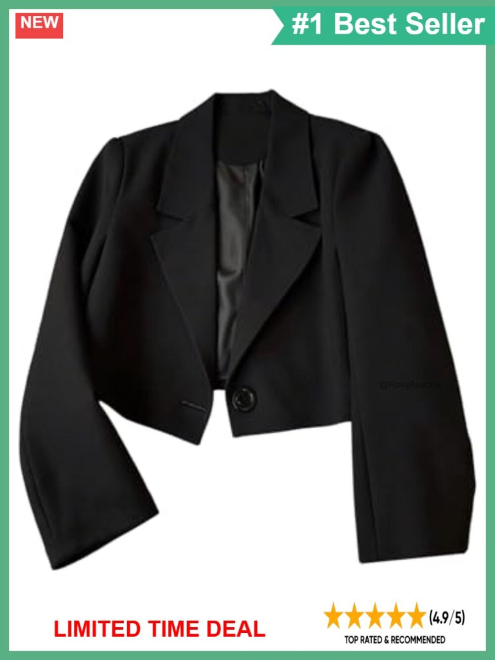 Cropped Blazer Long Sleeve Button Open Front Suit Jacket for Work